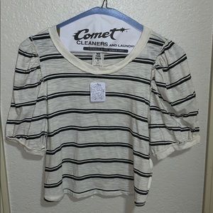 Free People Black and Cream striped Tee